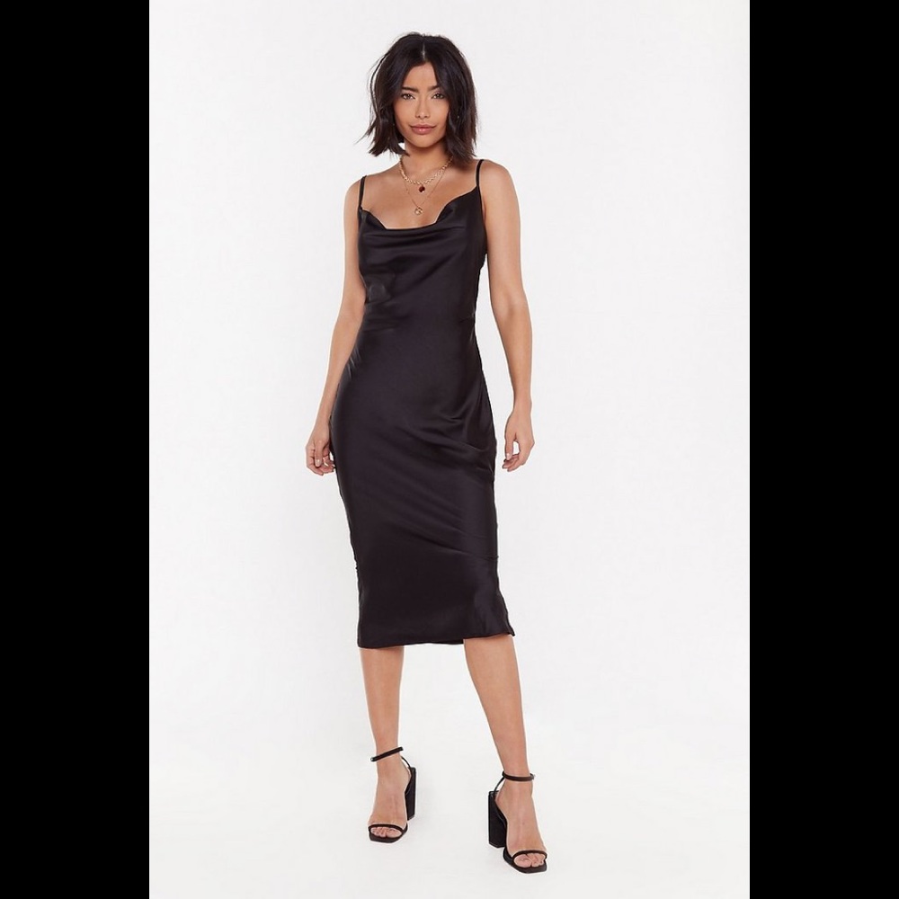 NASTY GAL Black Satin Midi Size US 6